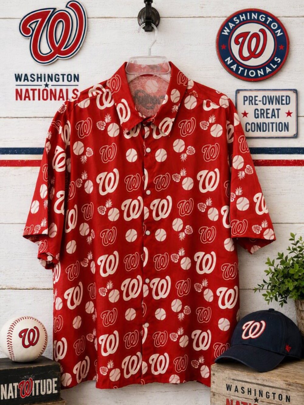 MASN Washington Nationals Hawaiian Button-Down Shirt Size XL